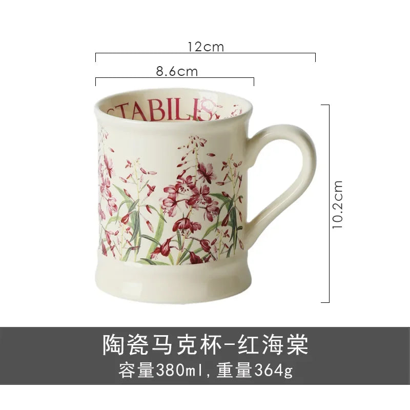 European Classical Ceramic Flower Cup Creative Office Home Coffee Mug Art Milk Breakfast Cup Gift Coffee Cup Color Boxed 380ml