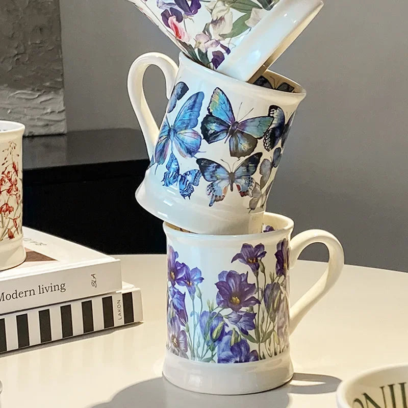 European Classical Ceramic Flower Cup Creative Office Home Coffee Mug Art Milk Breakfast Cup Gift Coffee Cup Color Boxed 380ml