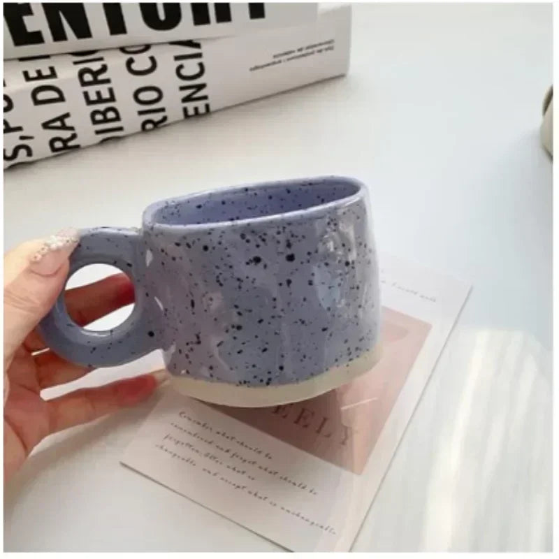 250ML Ceramic Mugs Creative Ring Handle Korean Style Irregular Splash Ink Coffee Cup Office Home Breakfast Tea Cup Handgrip Mug