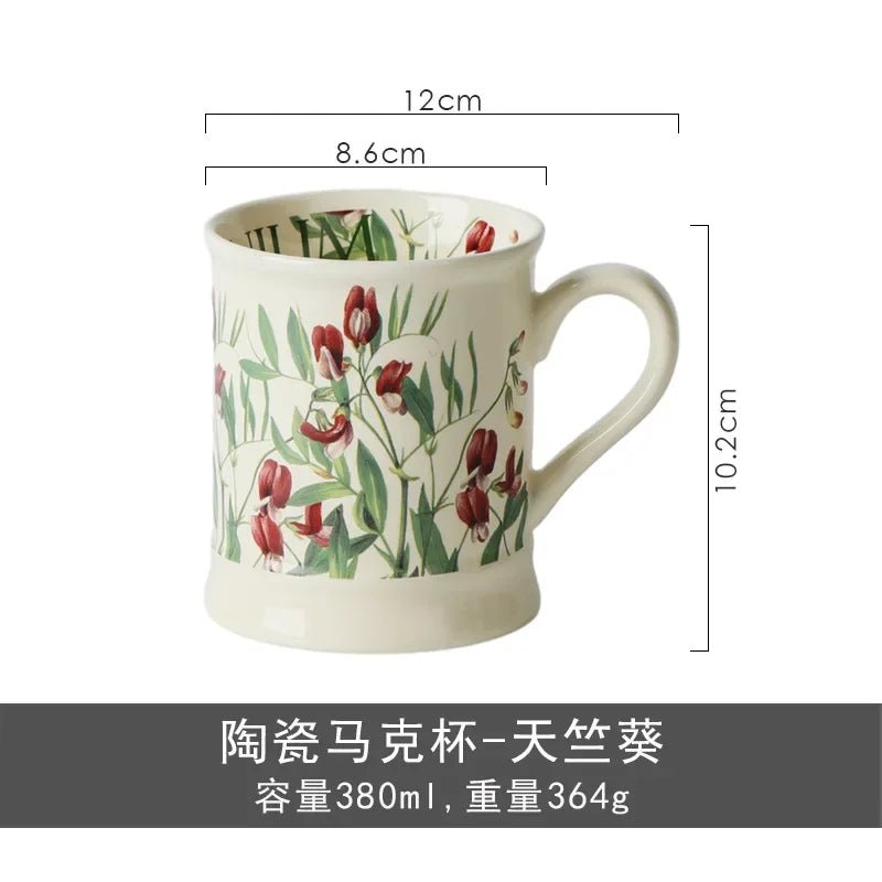 European Classical Ceramic Flower Cup Creative Office Home Coffee Mug Art Milk Breakfast Cup Gift Coffee Cup Color Boxed 380ml
