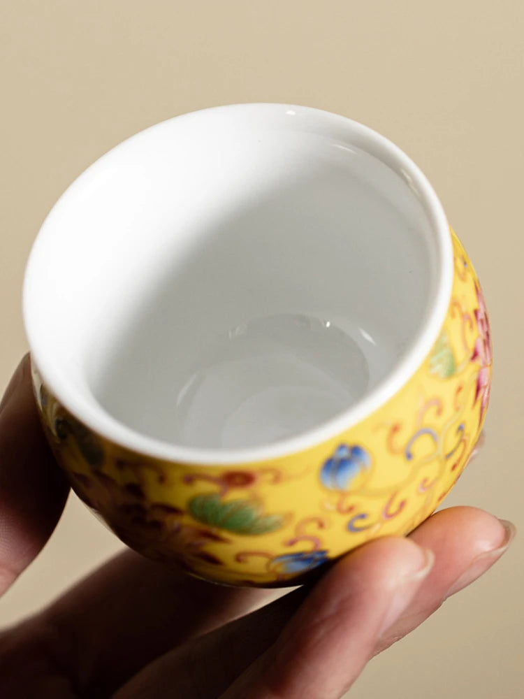 Japanese Ceramic Teacups Chinese Kungfu Tea Cup Retro Personal Teaware Enamel Lotus Cups Household Drinkware Supplied Gift Box
