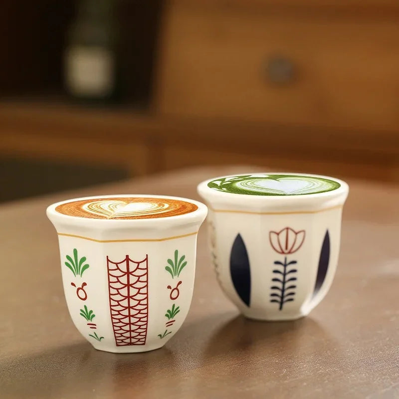 180ml/250ml Coffee Cups Ceramics Teacups Flower Pattern Anti-scald Latte Art Espresso Mugs Hand Held Cappuccino Mugs Xmas Gift