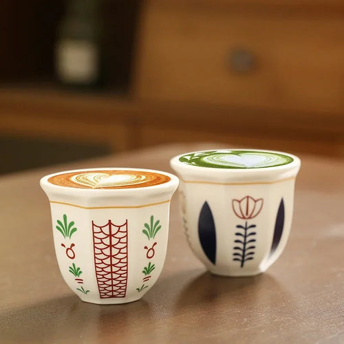 180ml/250ml Coffee Cups Ceramics Teacups Flower Pattern Anti-scald Latte Art Espresso Mugs Hand Held Cappuccino Mugs Xmas Gift