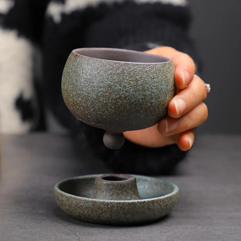Creative Ceramic Round Small Coffee Cup With Saucer 5oz 150ml Retro Tea Coffee Cup