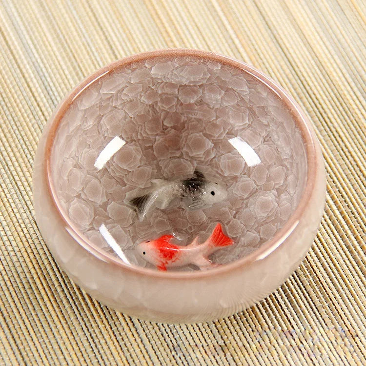 3D Ceramic Golden Fish China Tea Cup Porcelain Cups Mugs for Tea Bowl Hand Pottery Cups Teacups Japanese Mug Chinese Bowls Set