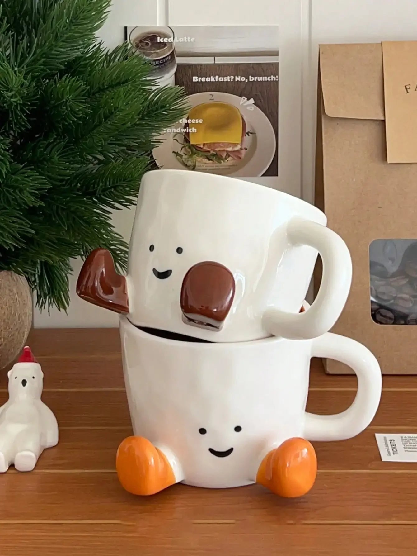 Happy Face Coffee Mug With Handle Ceramic Coffee Cup Charming Face With Cute Feet Water Cups Birthday Gifts Office & Home Decor