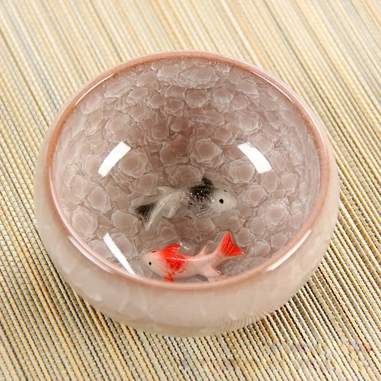 3D Ceramic Golden Fish China Tea Cup Porcelain Cups Mugs for Tea Bowl Hand Pottery Cups Teacups Japanese Mug Chinese Bowls Set