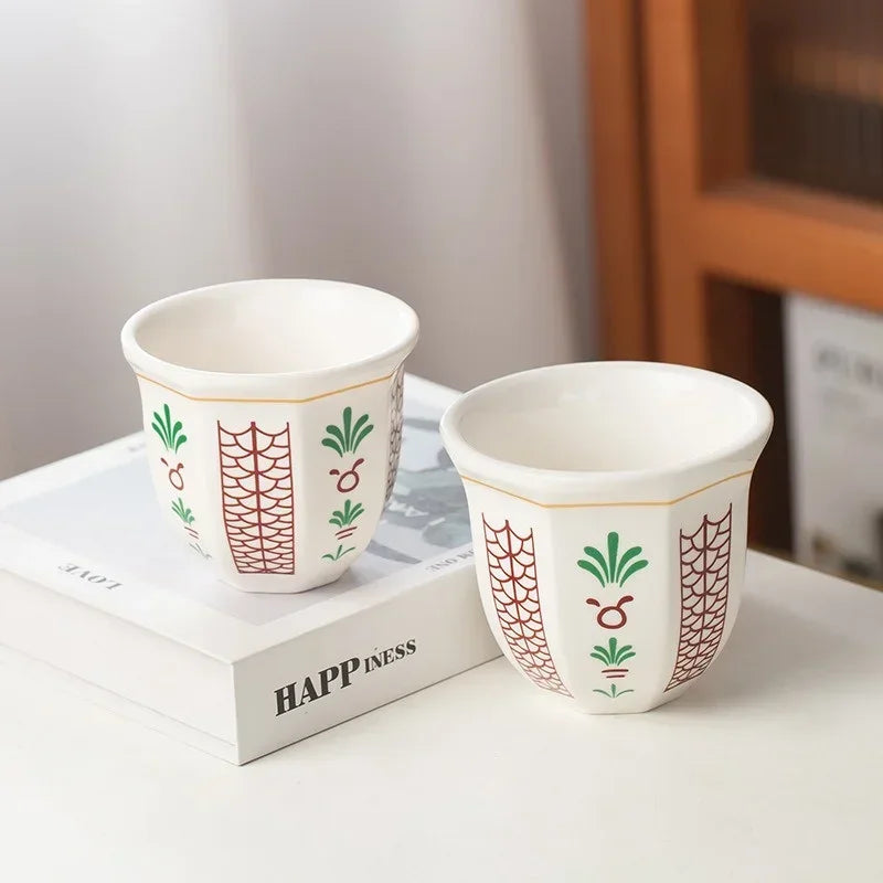 180ml/250ml Coffee Cups Ceramics Teacups Flower Pattern Anti-scald Latte Art Espresso Mugs Hand Held Cappuccino Mugs Xmas Gift