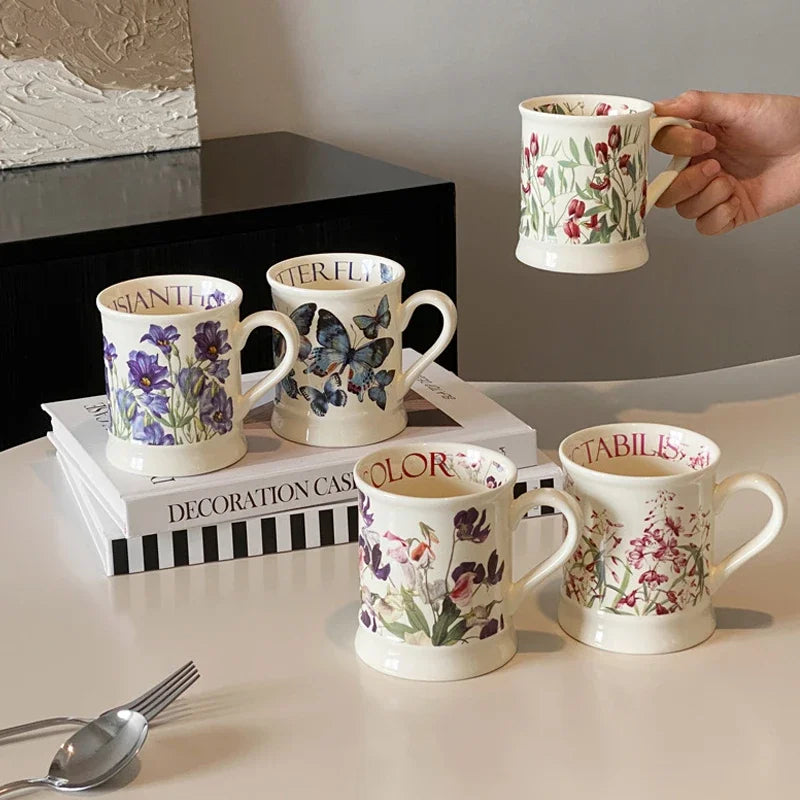 European Classical Ceramic Flower Cup Creative Office Home Coffee Mug Art Milk Breakfast Cup Gift Coffee Cup Color Boxed 380ml