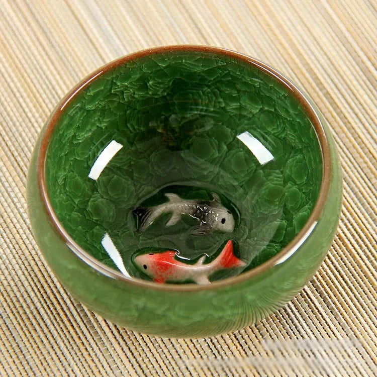 3D Ceramic Golden Fish China Tea Cup Porcelain Cups Mugs for Tea Bowl Hand Pottery Cups Teacups Japanese Mug Chinese Bowls Set