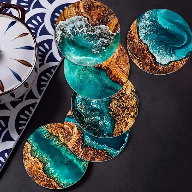 6 Blue Ocean-Style Round Silicone Coasters For Coffee Cups And Teacups,Decorative, Durable, Heat-Resistant