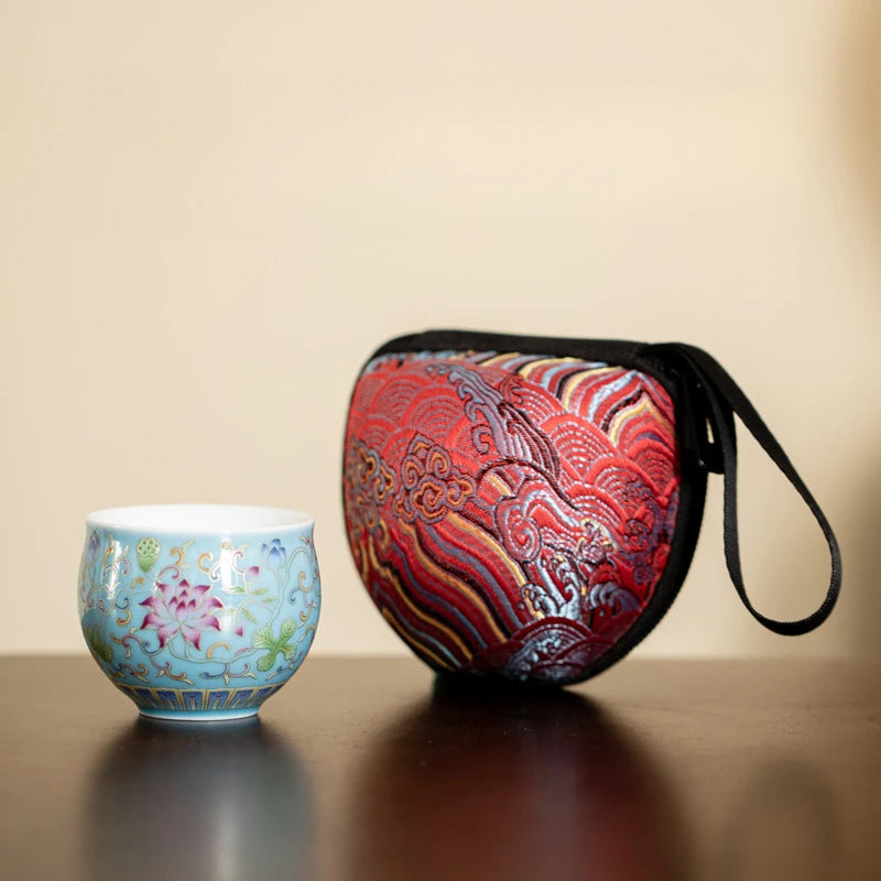 Japanese Ceramic Teacups Chinese Kungfu Tea Cup Retro Personal Teaware Enamel Lotus Cups Household Drinkware Supplied Gift Box