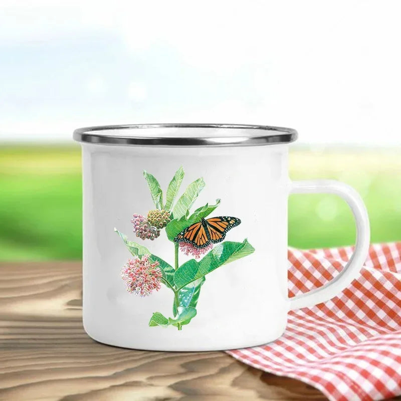 Creative Drink Coffee Mug Flower Butterfly Print Enamel Mugs Kids Cup Personalized Gift Cups for Coffee and Tea Drinkware Cupshe