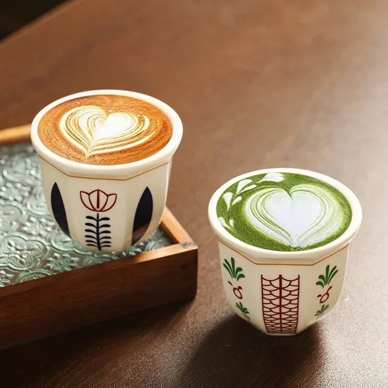 180ml/250ml Coffee Cups Ceramics Teacups Flower Pattern Anti-scald Latte Art Espresso Mugs Hand Held Cappuccino Mugs Xmas Gift