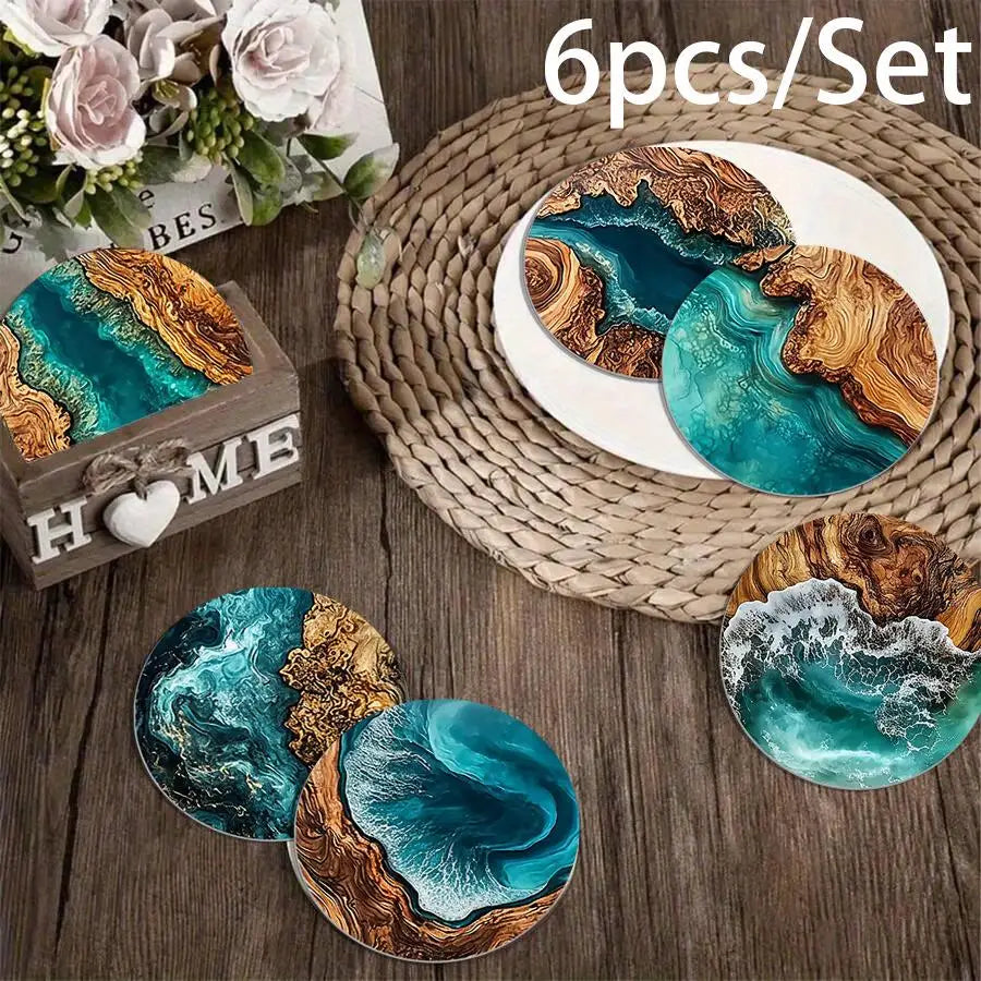 6 Blue Ocean-Style Round Silicone Coasters For Coffee Cups And Teacups,Decorative, Durable, Heat-Resistant