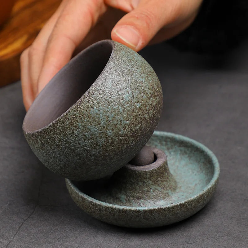 Creative Ceramic Round Small Coffee Cup With Saucer 5oz 150ml Retro Tea Coffee Cup