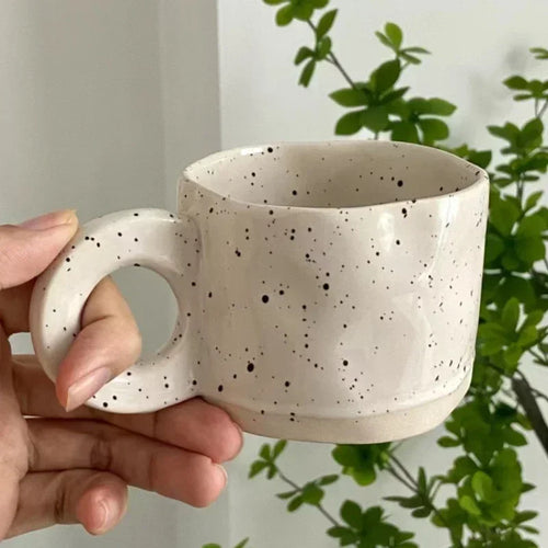 250ML Ceramic Mugs Creative Ring Handle Korean Style Irregular Splash Ink Coffee Cup Office Home Breakfast Tea Cup Handgrip Mug