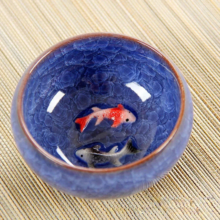 3D Ceramic Golden Fish China Tea Cup Porcelain Cups Mugs for Tea Bowl Hand Pottery Cups Teacups Japanese Mug Chinese Bowls Set