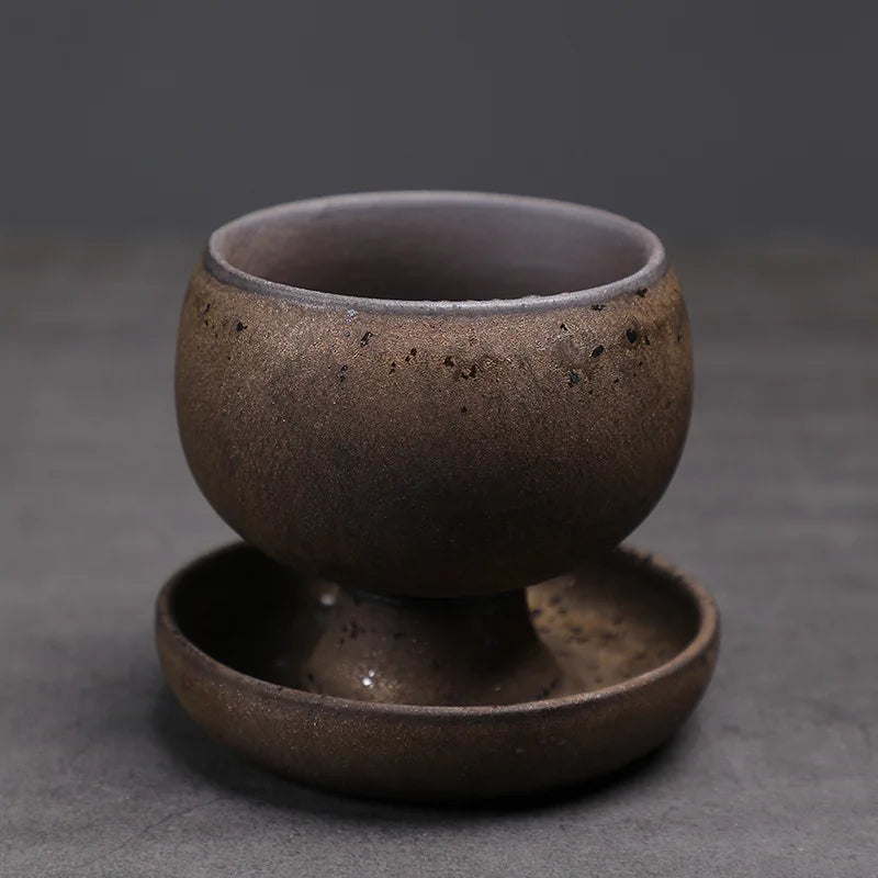 Creative Ceramic Round Small Coffee Cup With Saucer 5oz 150ml Retro Tea Coffee Cup