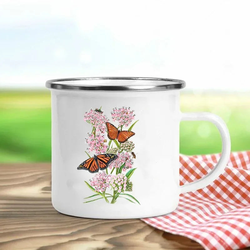 Creative Drink Coffee Mug Flower Butterfly Print Enamel Mugs Kids Cup Personalized Gift Cups for Coffee and Tea Drinkware Cupshe
