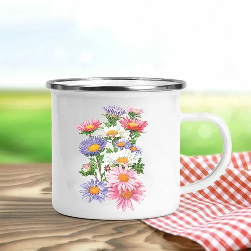 Creative Drink Coffee Mug Flower Butterfly Print Enamel Mugs Kids Cup Personalized Gift Cups for Coffee and Tea Drinkware Cupshe