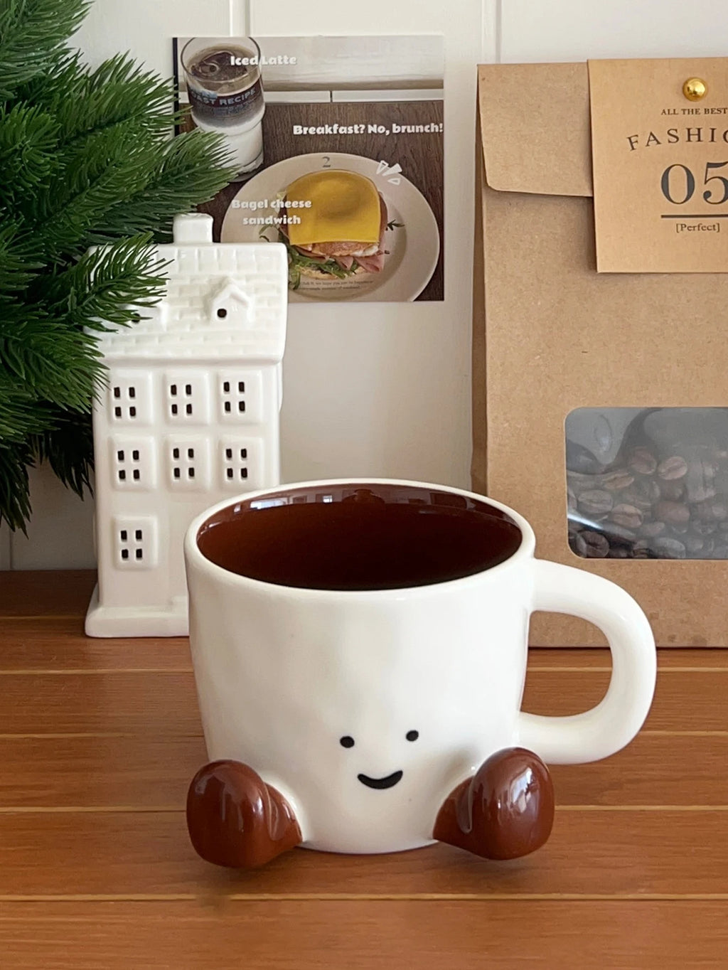 Happy Face Coffee Mug With Handle Ceramic Coffee Cup Charming Face With Cute Feet Water Cups Birthday Gifts Office & Home Decor