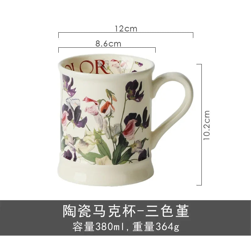 European Classical Ceramic Flower Cup Creative Office Home Coffee Mug Art Milk Breakfast Cup Gift Coffee Cup Color Boxed 380ml