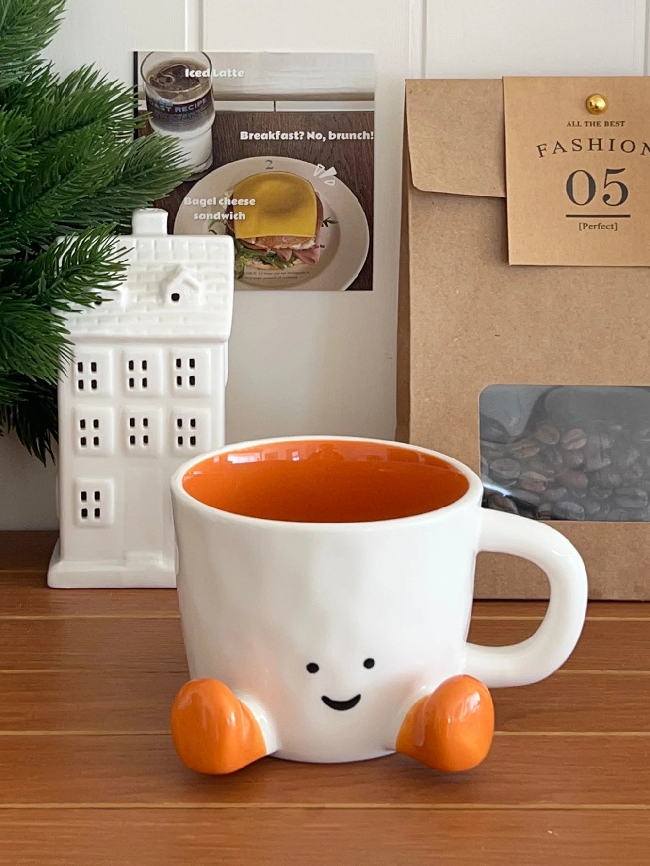Happy Face Coffee Mug With Handle Ceramic Coffee Cup Charming Face With Cute Feet Water Cups Birthday Gifts Office & Home Decor