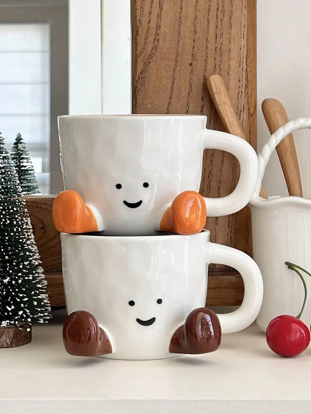 Happy Face Coffee Mug With Handle Ceramic Coffee Cup Charming Face With Cute Feet Water Cups Birthday Gifts Office & Home Decor