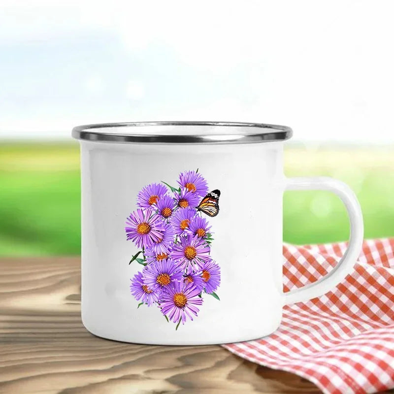 Creative Drink Coffee Mug Flower Butterfly Print Enamel Mugs Kids Cup Personalized Gift Cups for Coffee and Tea Drinkware Cupshe