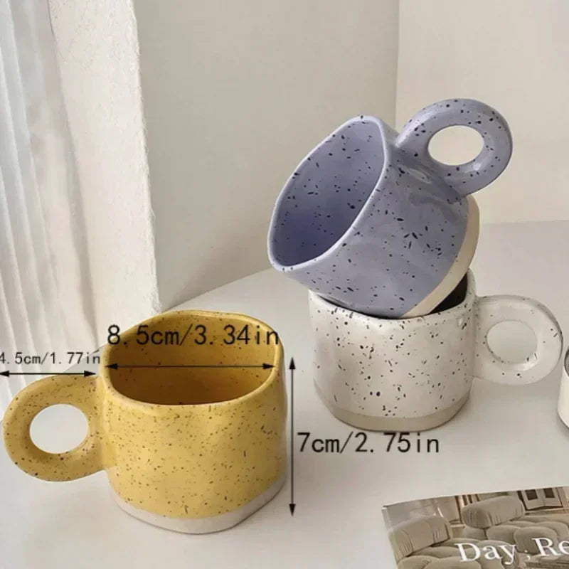 250ML Ceramic Mugs Creative Ring Handle Korean Style Irregular Splash Ink Coffee Cup Office Home Breakfast Tea Cup Handgrip Mug