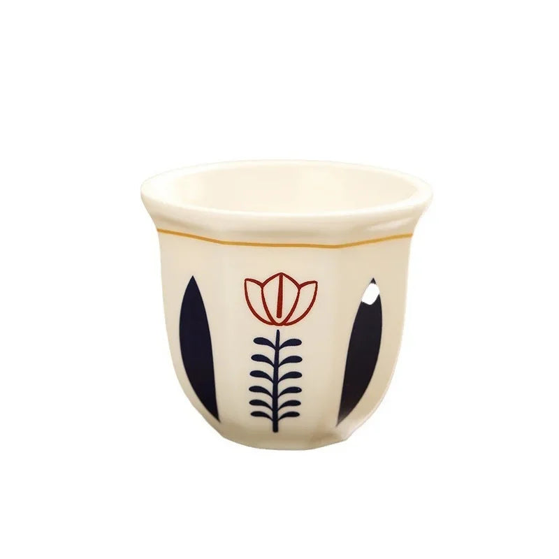 180ml/250ml Coffee Cups Ceramics Teacups Flower Pattern Anti-scald Latte Art Espresso Mugs Hand Held Cappuccino Mugs Xmas Gift