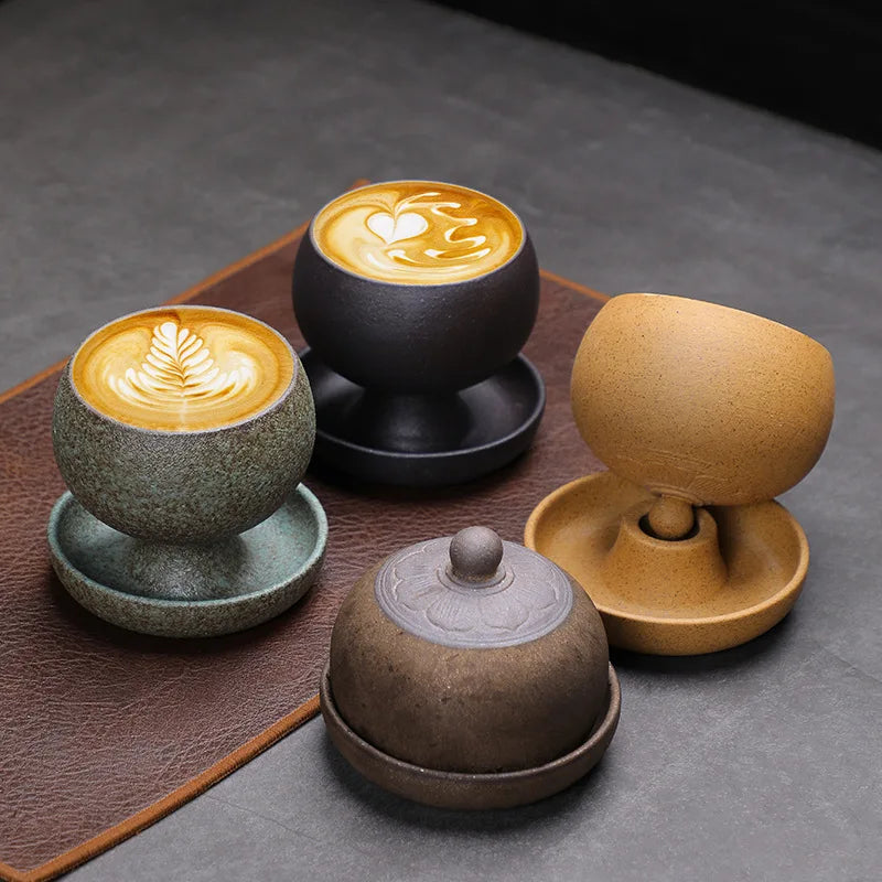 Creative Ceramic Round Small Coffee Cup With Saucer 5oz 150ml Retro Tea Coffee Cup