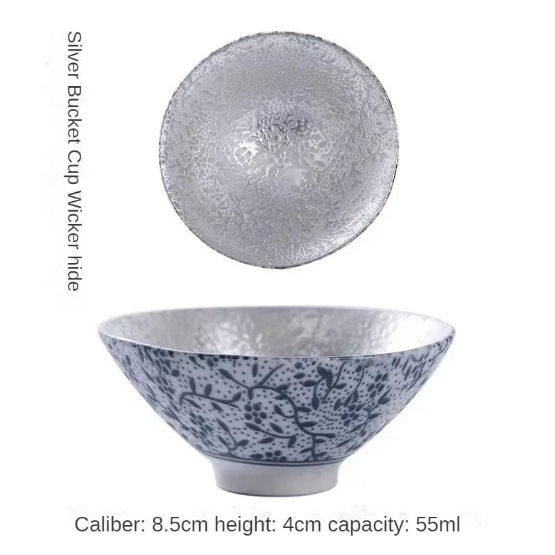 Creative 999 Sterling Silver Master Cup Ceramic Teacups Office Small Tea Bowl Household Handmade Chinese Kung Fu Drinkware