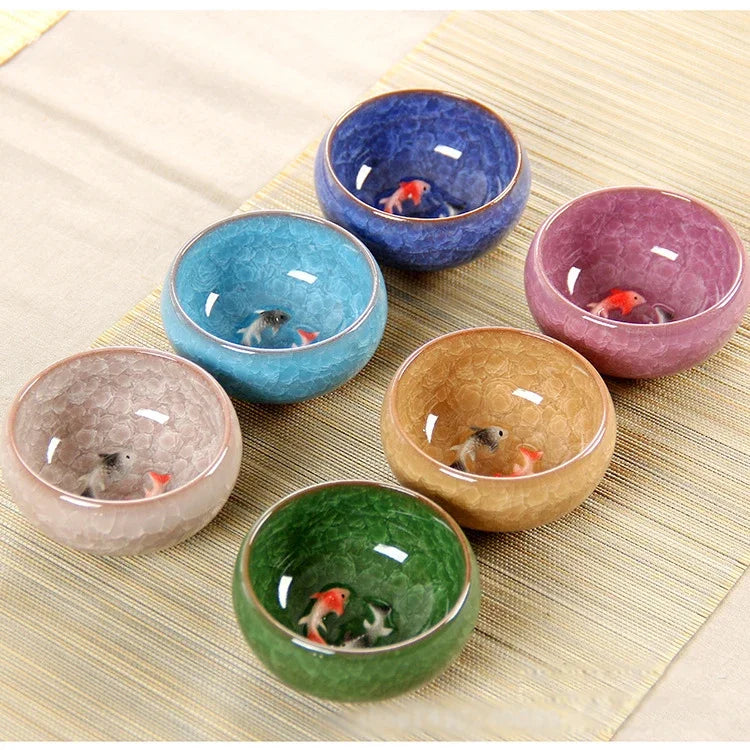 3D Ceramic Golden Fish China Tea Cup Porcelain Cups Mugs for Tea Bowl Hand Pottery Cups Teacups Japanese Mug Chinese Bowls Set
