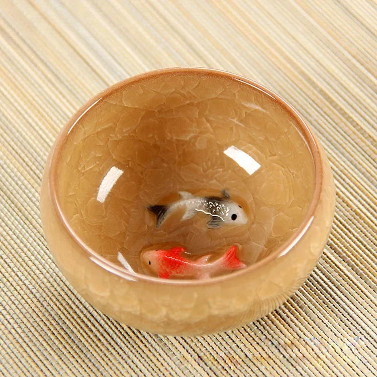 3D Ceramic Golden Fish China Tea Cup Porcelain Cups Mugs for Tea Bowl Hand Pottery Cups Teacups Japanese Mug Chinese Bowls Set