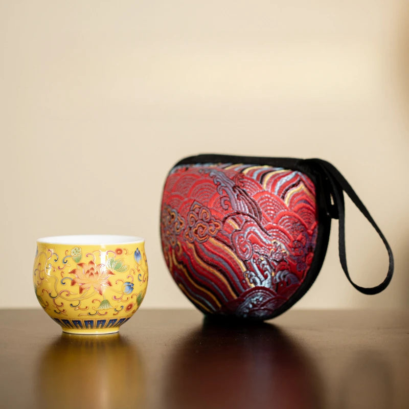 Japanese Ceramic Teacups Chinese Kungfu Tea Cup Retro Personal Teaware Enamel Lotus Cups Household Drinkware Supplied Gift Box