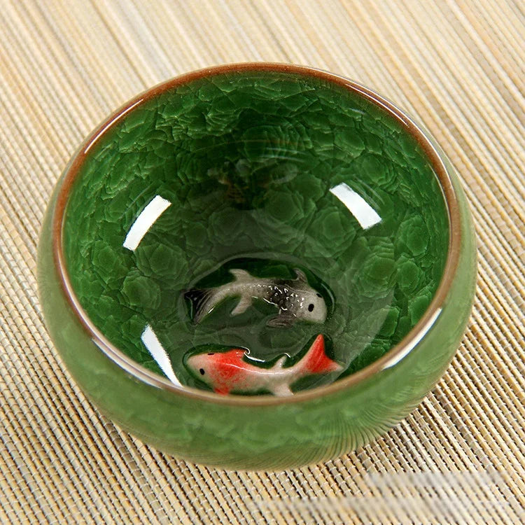 3D Ceramic Golden Fish China Tea Cup Porcelain Cups Mugs for Tea Bowl Hand Pottery Cups Teacups Japanese Mug Chinese Bowls Set