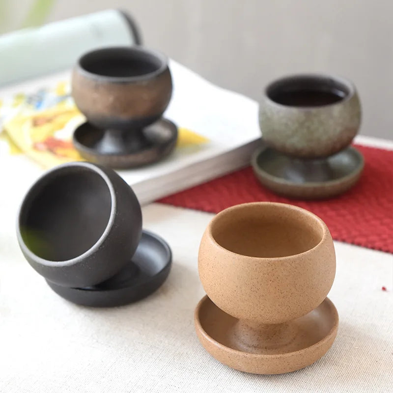 Creative Ceramic Round Small Coffee Cup With Saucer 5oz 150ml Retro Tea Coffee Cup