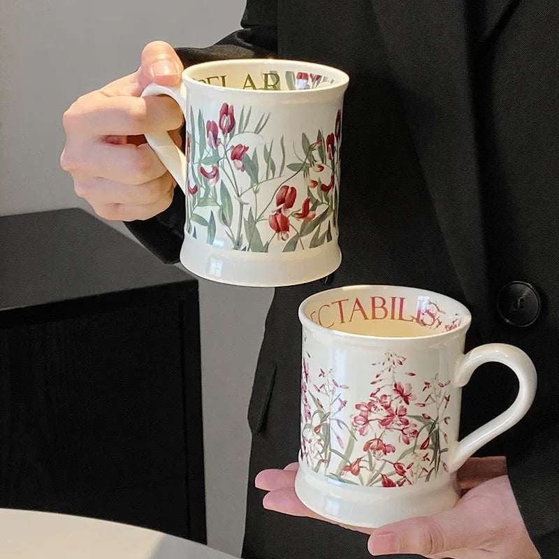 European Classical Ceramic Flower Cup Creative Office Home Coffee Mug Art Milk Breakfast Cup Gift Coffee Cup Color Boxed 380ml