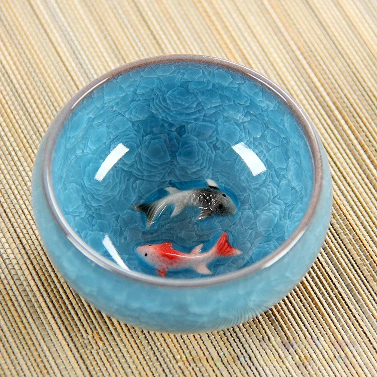 3D Ceramic Golden Fish China Tea Cup Porcelain Cups Mugs for Tea Bowl Hand Pottery Cups Teacups Japanese Mug Chinese Bowls Set