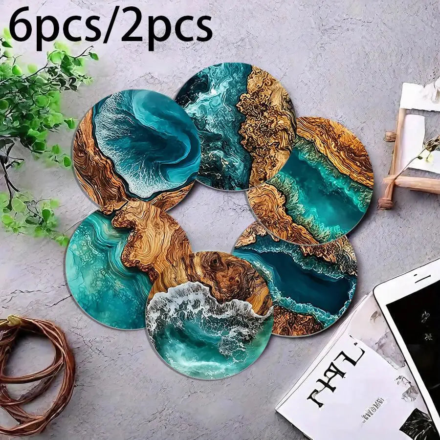 6 Blue Ocean-Style Round Silicone Coasters For Coffee Cups And Teacups,Decorative, Durable, Heat-Resistant